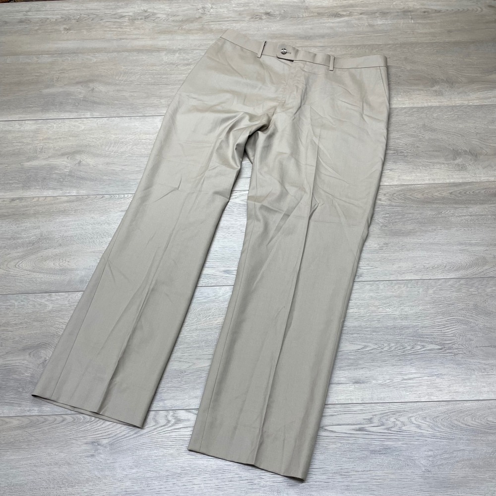 Crittenden Dress Pants Mens 38 Tan 100% Wool Flat Front CR 180 Trousers